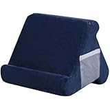 寝ながらスタンド クッション ピロー ホールダー タブレット機器に最適 スタンド 寝ながらタブレット三角折りたたみ 角度調整可能 スマホスタンド 卓上 枕 読書ブラケット ソフトピローパッドス 膝上クッション 置き (ポケット付き,ネイビー)