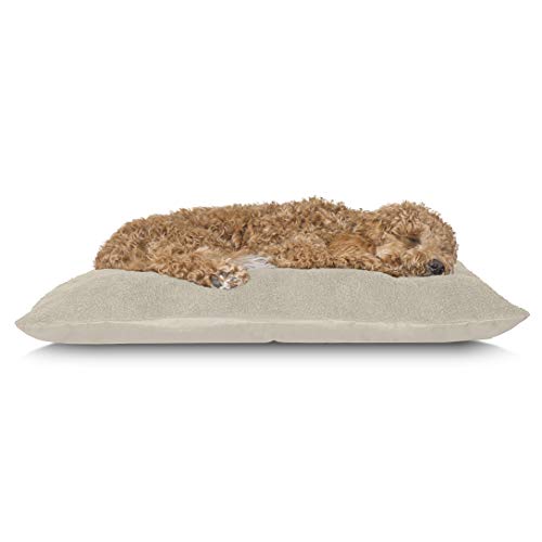 Furhaven Pet Dog Bed - Oxford and Terry Snuggle Throw Pillow Cushion Pet Bed with Removable Cover for Dogs and Cats, Clay, Large