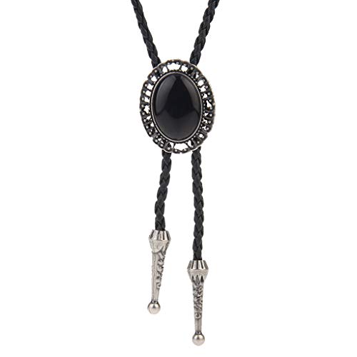 LIANCHI Western Black Bolo Tie for Men and Women,Native American Leather Bolo Tie String (Oval Pendant Necklace Silver)