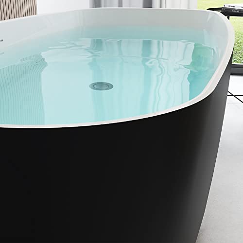 Image of 59 inch Lucite Acrylic Freestanding Bathtub, Rectangular Shape Contemporary Soaking Tub with Toe-tap Chrome Center Drain, Slotted Overflow, cUPC Certified, Matte Black
