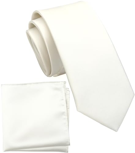 Image of Boy's Solid Tie with Pocket Square Set, Regular Necktie for Children and Kids, Self-Tied