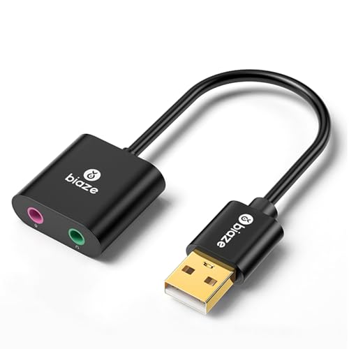 biaze Y23 USB zu 3,5mm Klinken Audioadapter Externe Soundkarte mit 3,5-mm-Kopfhörer- und Mikrofon-TRS-Buchse zu USB Kompatibel mit Windows, Laptops, Desktops Windows, MAC, Linux, PC, PS5, PS4