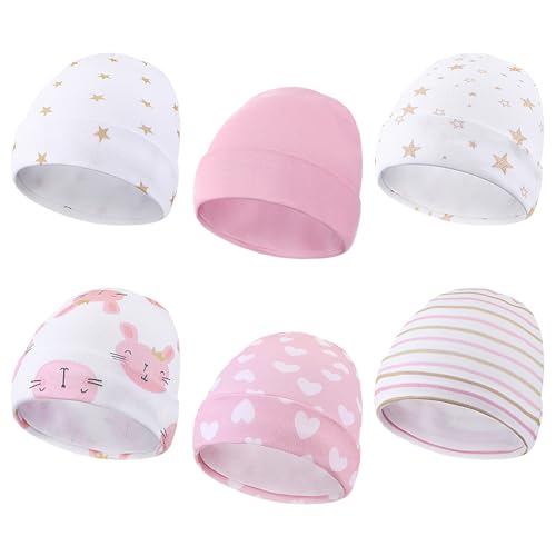 Newcotte 6 Pcs Preemie Baby Hats Cotton Preemie Caps Warm Newborn Beanie Premature Hat for Nicu Premature Boy Girl