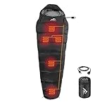 MANTUOLE Heated Sleeping Bag 5pcs Multi USB Power Support Heating Pads,Operated with Battery Power Bank or Other USB Power Supplies, Portable Compact Bag, Mummy Style-Black.
