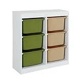 sweeek - Meuble de Rangement Enfant 6 bacs de Rangement en Plastique Vert Olive Taupe - Sora
