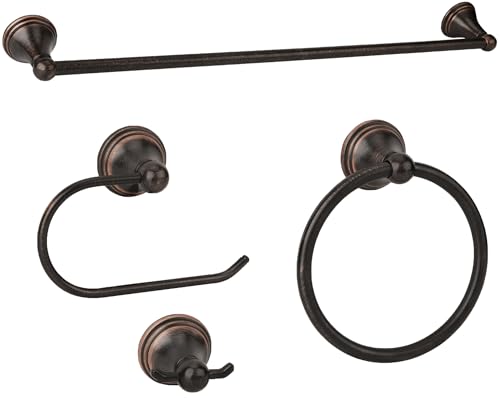 Ntipox Antique 4 Piece Bathroom Hardware Accessories Set Oil Rubbed Bronze,Towel Bar Set 24 Inch,Toilet Paper Holder,Towel Holder,Towel Rack Set,Brushed Bronze Bathroom Accessories Kit