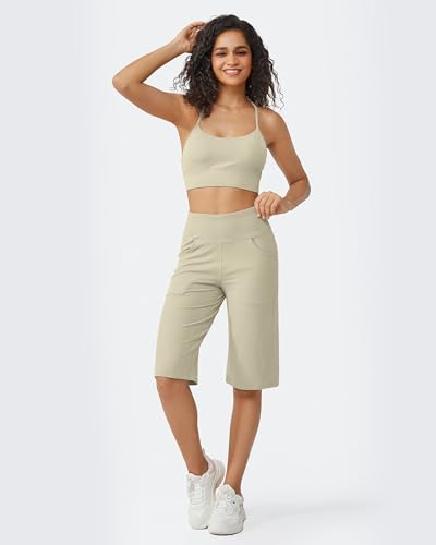 Image of Promover 14 inch /21 inch /23 inch /25 inch Inseam Capri Pants for Women Wide Leg Yoga Cropped Pants with Pockets Loose Casual Summer Pant
