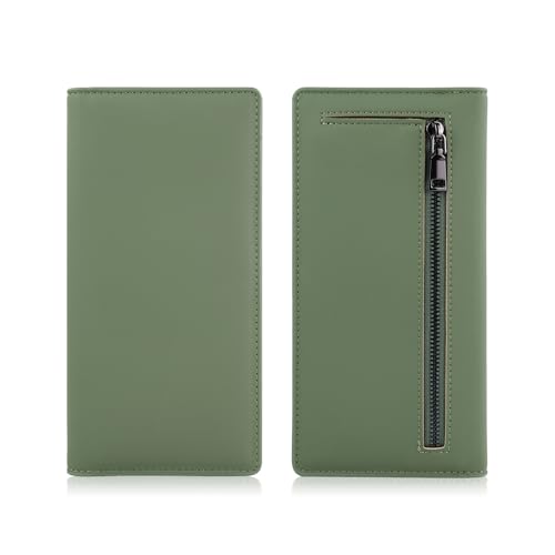 Long Womens Wallet, PU Leather Large Rfid Wallet Women, Bifold Clutch Wallet Credit Card Wallet with ID Window Coin Zip Pocket for Daily (Green)