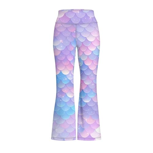 Mermaid Scales Leggings for Girls Stretch High Waist Tummy Control Workout Dance Bootcut Yoga Pants 7-10 Years2