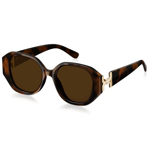 Foliful Oversized Polarized Sunglasses for Women Trendy Womens Designer Sunglasses UV Protection Square Frame Sun Glasses, A01-Light Tortoise/Brown - Gold