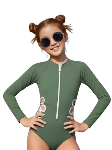 Image of SEGT Girl's One Piece Rash Guard Long Sleeve Swimsuits Bathing Suit