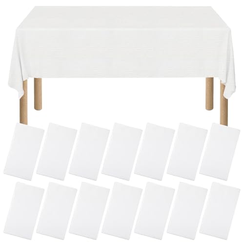 xozeooeu 15 Pack White Paper Tablecloths for Rectangle Tables 55 x 108 Inch 3 Ply Disposable Table Cloths with Plastic Backing for Wedding Birthday Party Banquet