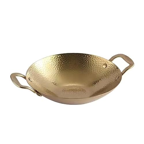 SVRITE Paellera de acero inoxidable antiadherente wok de doble asa sartén de cocina de 8, 9, 10 y 11 pulgadas, plato de langosta apto para todas las superficies de cocción (10 pulgadas, dorado)