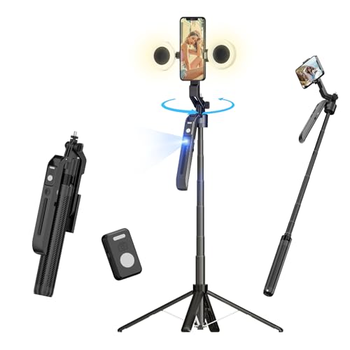 FUNSNAP 70.9' Auto Face Tracking Selfie Stick Tripod for iPhone Android with Lights, No App,...