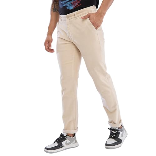 Image of Spykar Men's Mid Rise Regular Fit Cotton Trousers