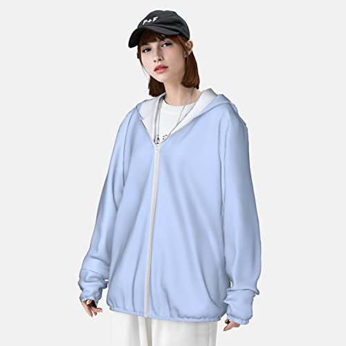 Periwinkle Blue Solid Color Gifts Women's Sun Protection Jacket Hooded Cooling Shirt with Pockets Sun Shirts For Men4