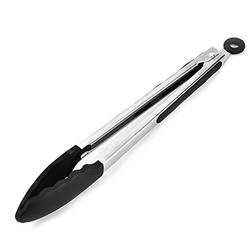 Wuqiang Cucina Strumento Morsetto 12 Pollici Silicone Antiscivolo Alimentari Pane Grill Barbecue Clip Pinze Utensili da Cucina (Nero) (Color : Black)