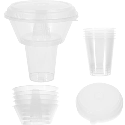 BESTonZON Smoothie Cup 5 Sets Tumbler and Snack Bowls All-in-one Combo Plastic Combined Snacks Holder French Fries Container Beverage Cups for On-the- Coffee Cup