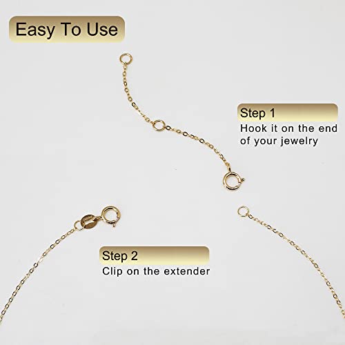 Image of 14K Solid Gold Necklace Extender Real Bracelet Extender 2 3 4 Inch Durable Adjustable Chain Gold Anklets Extension for Women 2 inch 3 inch 4 inch (14K Yellow Gold-2 IN)