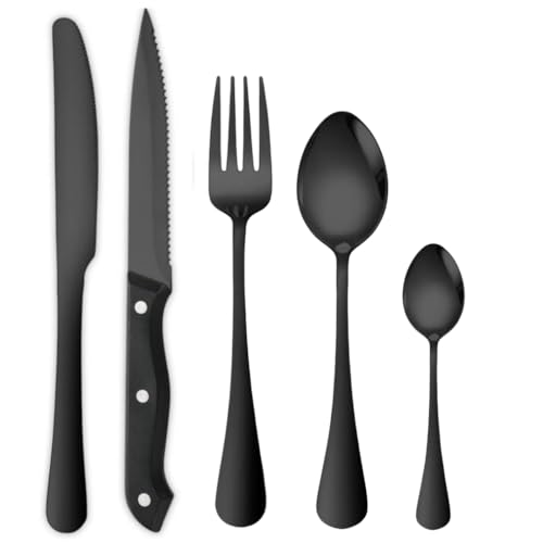 Reviews de Juegos de cubertería los más solicitados. 46 Juego de cubiertos de plata de 40 piezas - cuberteria de acero inoxidable con cuchillo para carne - Cubiertos de plata pulidos con espejo con cuchillo de cena/cucharas/tenedores...