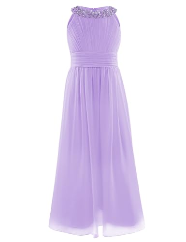iiniim Kids Girls Sequined Halter-Neck Chiffon Long Bridesmaid Dress Wedding Party Prom Gown Flower Girl Dress