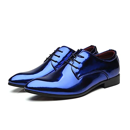 Oxford Formal Shoes for Men Lace Up Solid Color Pointed Toe Tuxedo PU Leather Non Slip Anti-Slip Slip Resistant Low Top Business(Blue,10 M US)