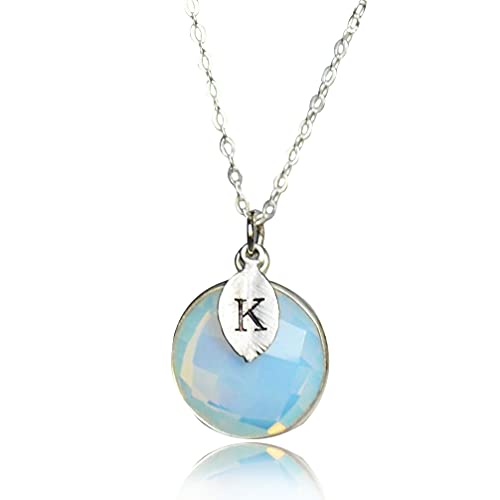 Opalite Necklace, October Birthstone Necklace, Sterling Silver or 18K Gold, Round Personalized Necklace, Bridesmaid Gift, Mom Necklace