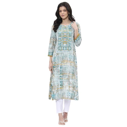 Image of BIBA Women Rayon Straight Printed Kurta|Regular Fit