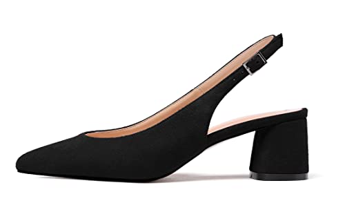 Mettesally Women's Block Slingback Heels Pumps Ankle Strap Round Closed Toe Chunky Heels Wedding Office Dress Shoes2