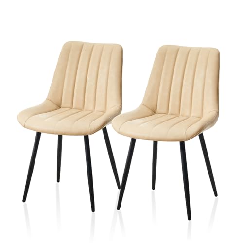 Image of TUKAILAi Dining Chairs Set of 2, Beige Faux Leather Chairs for Kitchen