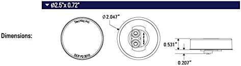 Technical drawing showing dimensions of the TecNiq S30 LED side marker light. It includes top, side, and front views with measurements like 2.5 inches diameter and 0.72 inches depth.