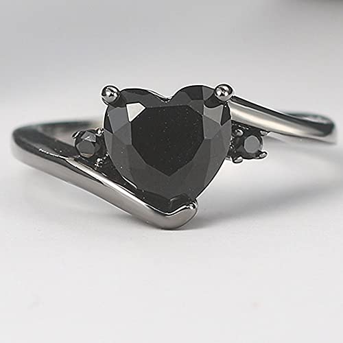 Black Gold Plated Heart Shaped Stone Solitaire Style Wedding Engagement Promise Statement Ring2