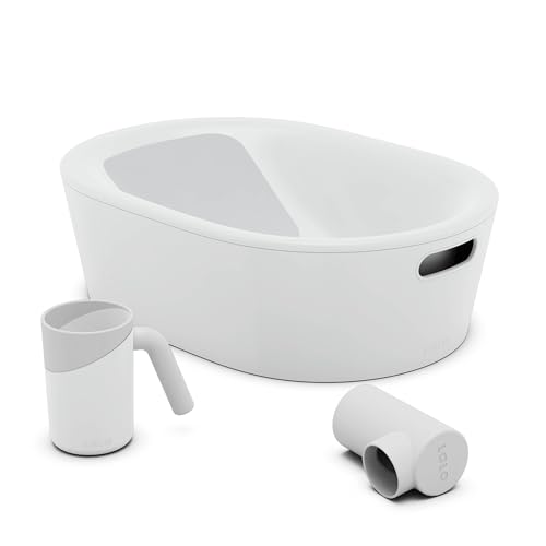 Lalo Bathtime Starter Kit - Modern Baby Bathtub, Rinse Cup & Spout Cover Bundle, Safe & Clean Design for Newborns, Minimalist Design, Easy to Clean, 25.3 x 18 x 7.7 in, 10 lb - Coconut