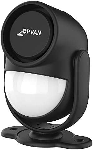 CPVAN Indoor Motion Sensor Alarm with Siren, Wireless Infrared DIY PIR Motion Detector Burglar Alarm System, Battery Operated, 125dB Adjustable, Remote Control for Home/Garage/Van/Shed etc (Black).