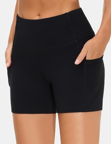 THE GYM PEOPLE 2 Pack Women's High Waist Workout Shorts with Deep Pockets Tummy Control Running Yoga Shorts3