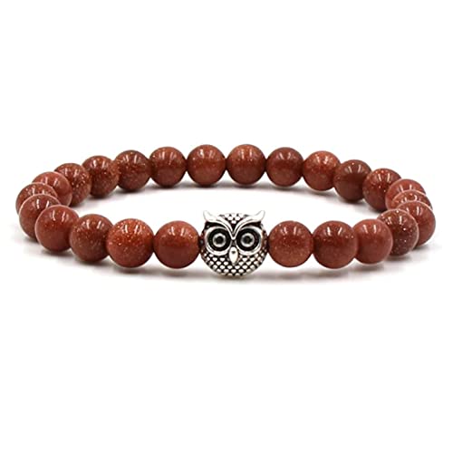 Bracelets de Perles pour Hommes et Femmes Bracelet Pierre 8 mm Hibou 19CM