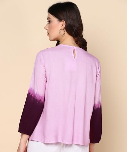 Image of Maaesa Splash Tie Dyed Pleated Top for Women