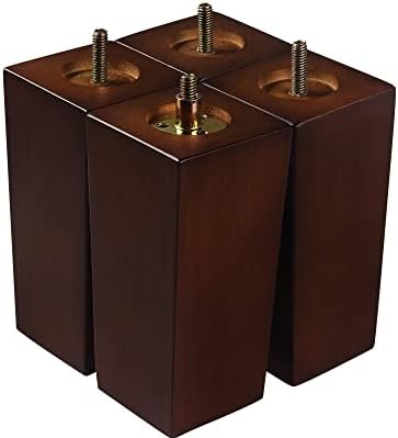 Couch Legs for Furniture Set of 4, Pyramid Square Wooden Furniture Legs 6 Inch, Mid Century Modern Brown Color Sofa Legs Replacement for Ottoman, Chair, Dresser, Coffee Table, Armchair, Settee