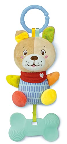Clementoni - Hochet Chien - Lovely Soft Dog Rattle - Peluche Educative - Développement Multisensoriel - Tissu Doux - Facile à Accrocher - pour Enfants Dès 0 Mois