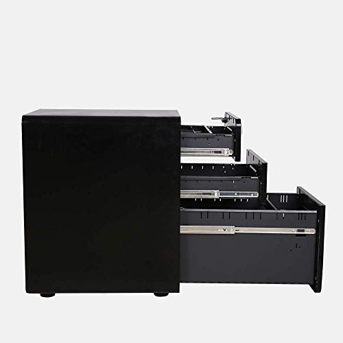 Apexdesk 3-Drawer Vertical Metal Mobile File Cabinet With Locking Keys - Charcoal Panel/Black Body #TOP3