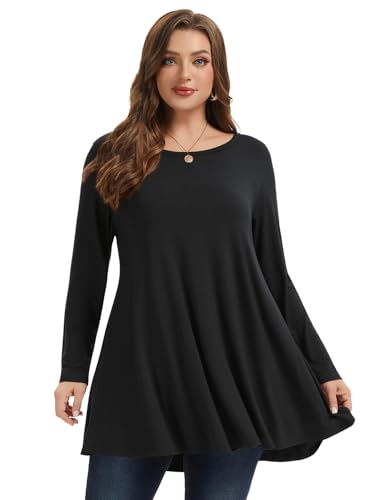 LARACE Plus Size Tunic Tops Long Sleeve Shirts for Women Swing Flowy Loose Fit Clothes for Leggings3