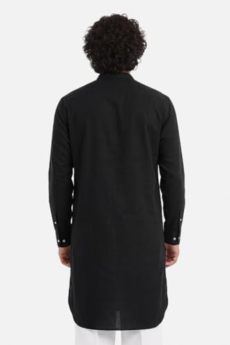 Image of SNITCH Men Casual Kurta Shirt | Regular Fit Full Sleeve Mandarin Collar Solid Pattern | Premium Cotton Linen Blend & Breathable Fabric for Festive Season & Holiday Wear