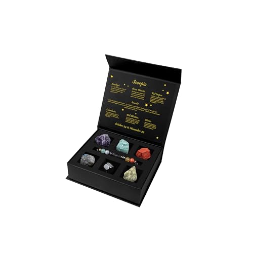 GolbalJew Scorpio Crystals Gift Set, Zodiac Signs Healing Crystals Birthstones with Horoscope Box Set Scorpio Astrology Crystal Bracelet Healing Stones Gifts