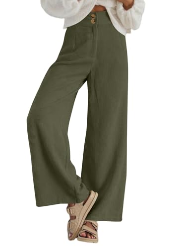 Sidefeel Corduroy Pants for Women 2025 Casual High Waisted Double Buttoned Stretchy Loose Fit Wide Leg Pants with Pockets