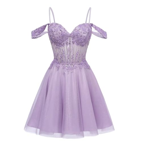 Raseal Off The Shoulder Short Homecoming Dresses for Teens Sparkly Beads Tulle Cocktail Dresses 2025 RS2103