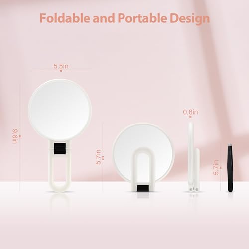 Image of B Beauty Planet 30X Magnifying Mirror, Hand Mirror with Handle, Double Sided Hand Mirror with 30X /1X Magnification, Travel Essential Portable Foldable Makeup Mirror for Precision Makeup White