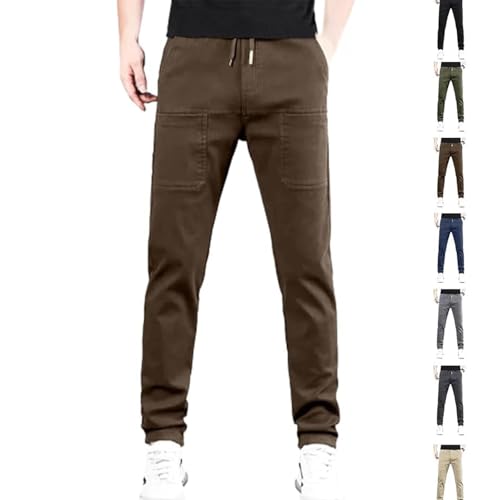 Pantalon cargo marron XXL stretch homme à 6 poches et coupe droite