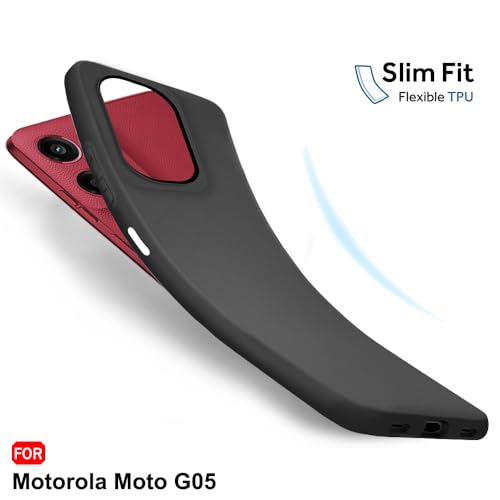 Image of TheGiftKart Sleek Back Cover Case for Motorola Moto G05 | Slim Fit Protective Design | Ultra Matte Finish | Camera Protection Bump | Soft Silicon Back Cover for Motorola Moto G05 (Silicone, Black)