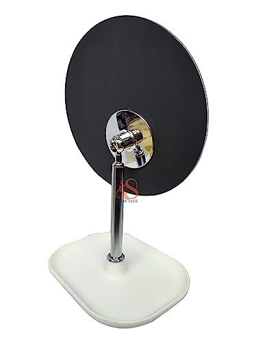 Image of Tabletop Removable Handle Makeup Unframed Rectangular Vanity Mirror Beauty Make up Cosmetic Stand for Shaving & Makeup Bedroom Bathroom (Plastic Base - Round)
