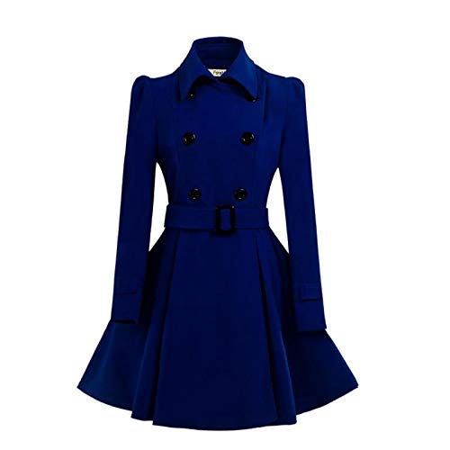 ForeMode Women Swing Double Breasted Wool Pea Coat with Belt Buckle Spring Mid-Long Long Sleeve Lapel Dresses Outwear (Blue, Small)…